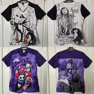 Disney The Nightmare Before Christmas Women's Scrub Top: 2 Designs Bundle Offer